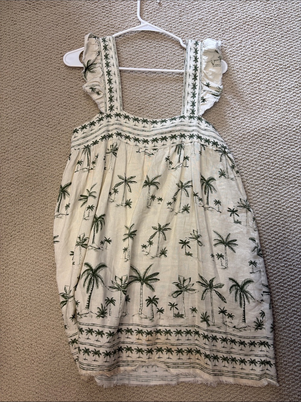 Womens Cream Dress with Green Palm Print